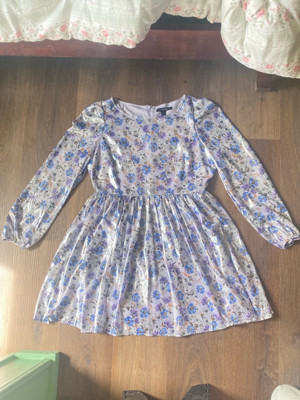 Forever 21 Lavender and Blue Floral Long-Sleeve Babydoll Dress